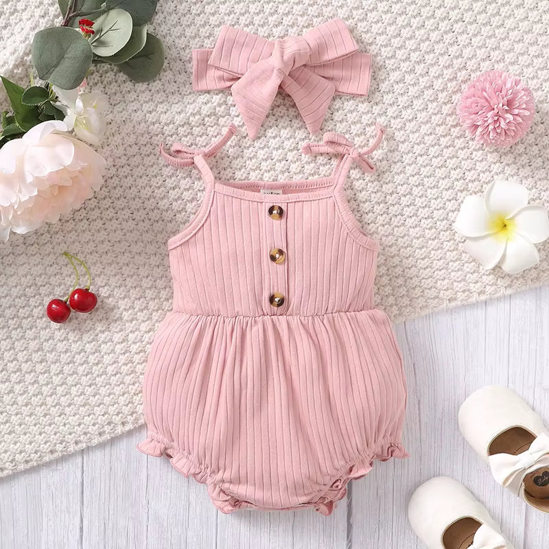 Pembe Sevimli Yenidoğan Kız Bebek Romper Seti