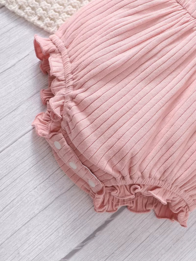 Pembe Sevimli Yenidoğan Kız Bebek Romper Seti